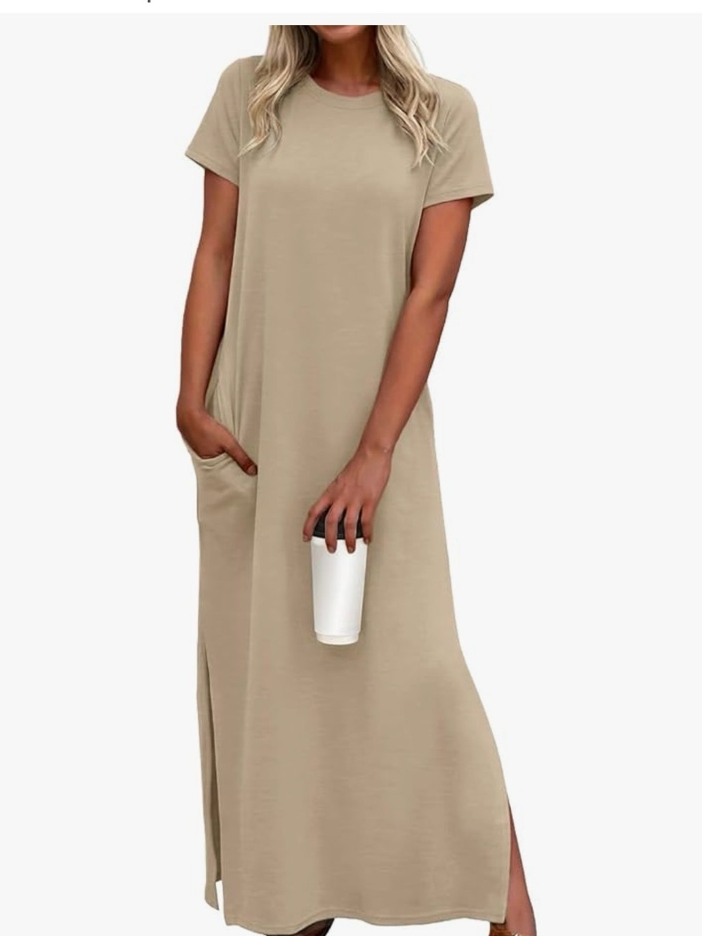 Relaxed Short-Sleeve Maxi Dress in Taupe